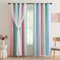 XiDi Pink & Rainbow Curtains for Kids & Girl Bedrooms - Blackout, Unicorn Wall Decals, 52x72 Inch