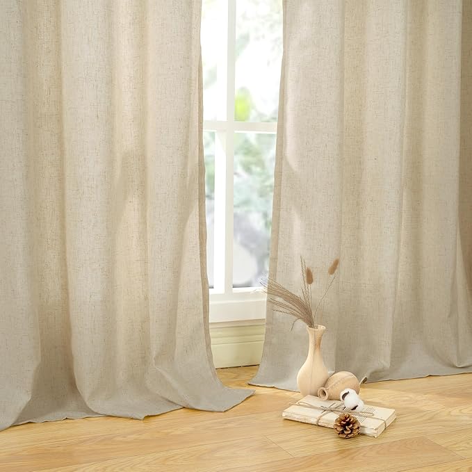 YoungsTex Burlap Linen Curtains 72 Inch Length for Living Room, Tan Semi Sheer Drapes Privacy Light Filtering Window Treatments for Dining Room Bedroom Farmhouse, 2 Panels, 52 X 72 Inch