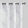 FMFUNCTEX Linen Semi Sheer Curtains for Bedroom, Lilac White Curtains 96 Inches Long for Living Room, Grey Tree Branch Patterned Curtain Light Filtering Farmhouse Window Drapes, Grommet Top 2 Panels