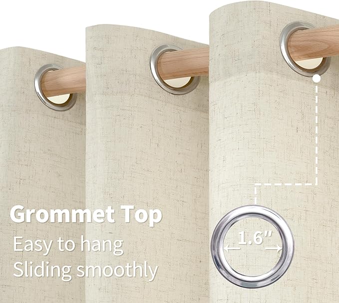 YoungsTex Beige Linen Curtains 84 Inches Long 2 Panels for Living Room, Light Filtering Semi Sheer Drapes with Grommet No See Through Privacy Window Treatments for Bedroom, 52 X 84 Inch