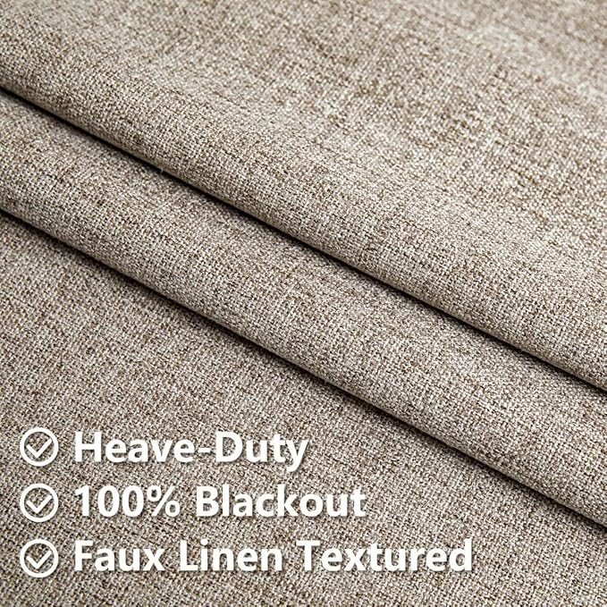 100% Blackout Curtains 108 Inches Long 2 Panels Set, Linen Curtains for Living Room, Black Out Thermal Insulated Grommet Drapes Bedroom Luxury Decor Privacy(52W × 108L inch, Linen)