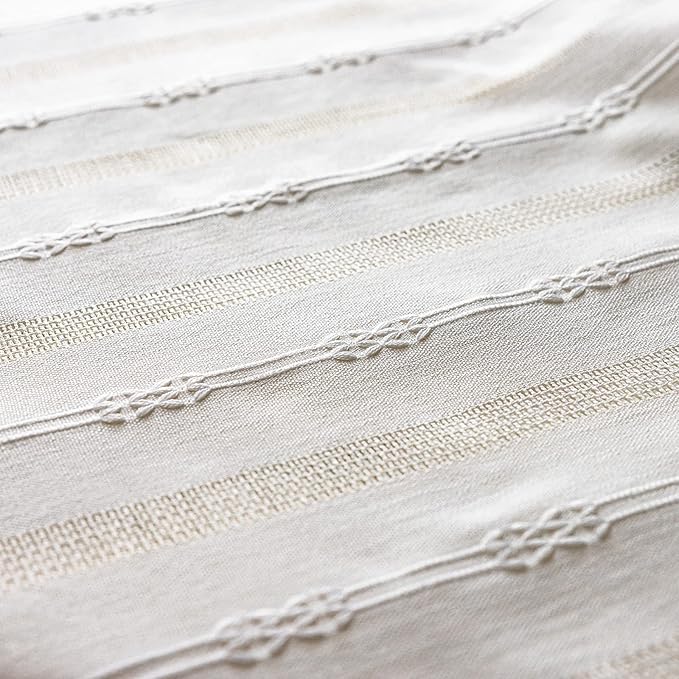 Sutuo Home Boho Curtains 96 Inches Long for Bedroom Living Room, Hollow Stripes Bohemian Embroidery Drape Light Filtering Cream Vintage Shabby Chic Tassels Window Treatment 1 Panel 52"W x 96"L,White