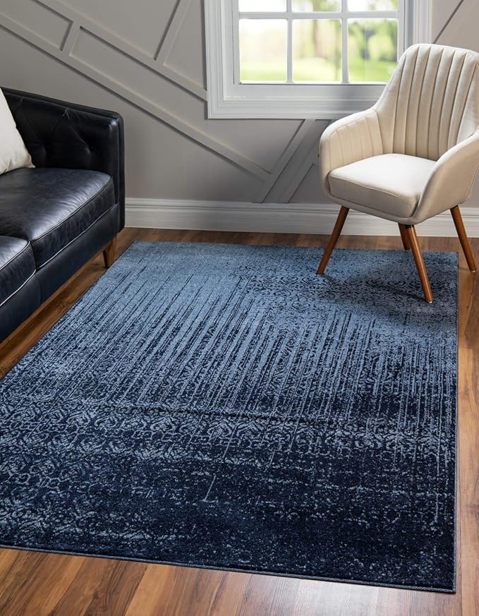 Unique Loom Del Mar Collection Area Rug - Jennifer (5' 3" x 8' Rectangle, Blue/ Navy Blue)
