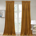 StangH Mustard Gold Velvet Curtains Stylish Autumn Thermal Insulated Drapes for Living Room, Soft Light Blocking Curtains for Bedroom, Vibrant Home Decor, W52 x L94, 2 Panels