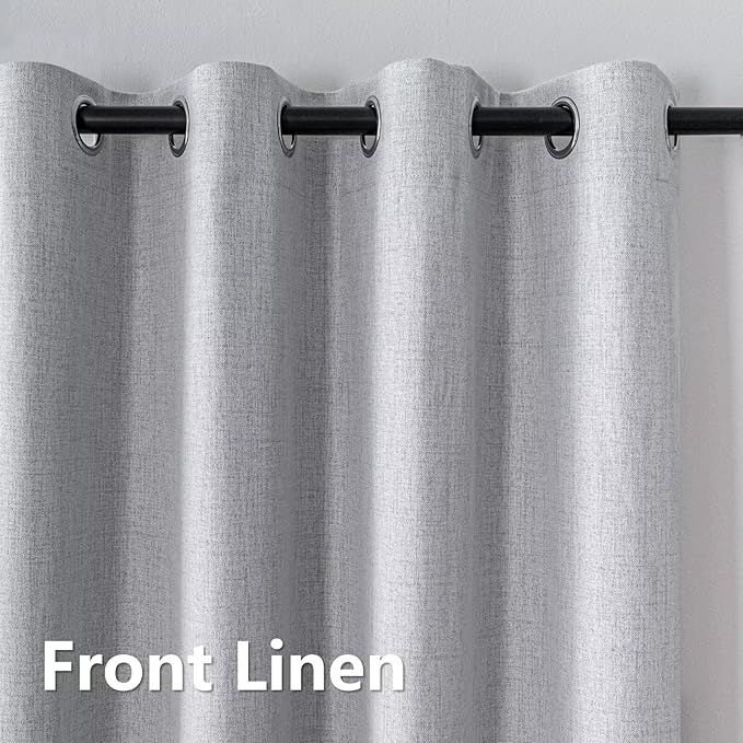 100% Blackout Curtains 72 Inch Length 2 Panels Set, Black Out Curtains for Living Room, Greyish White Thermal Insulated Grommet Drapes Bedroom Luxury Decor Privacy(37W × 72L inch, Greyish White)