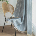 Sutuo Home Boho Curtains Striped Embroidery for Bedroom Living Room Patio, Semi-Blackout Linen French Country Vintage Chic Tassels Hollow Window Treatment Bohemian Drape, 1 Panel 52" W x 108" L, Blue