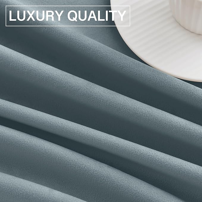 StangH Stone Blue Curtains for Nursery Bedroom Soft Velvet Thermal Insulated Window Treatment Rod Pocket Privacy Room Darkening Panels for Living Dining Room, W52 x L102, 2 Panels