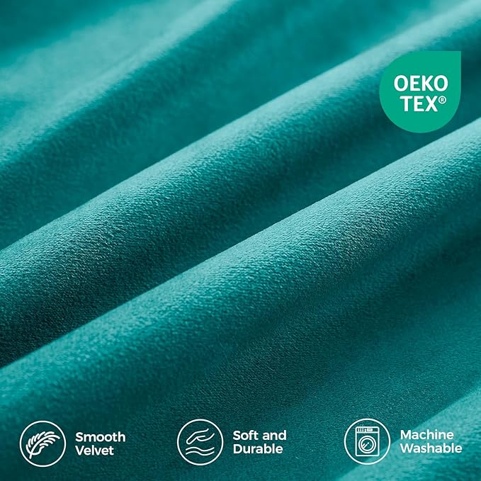 Pinch Pleated 100% Blackout Curtains for Bedroom, Teal Velvet Curtains for Living Room, Black Out Curtain 90 inch Long Room Darkening, Blackout Pinch Pleat Drapes with Hooks 2 Panels