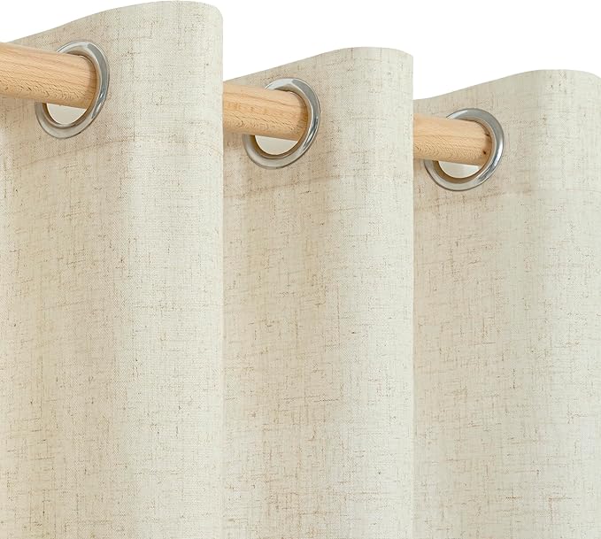 YoungsTex 45 Inch Length Beige Linen Curtains for Kitchen Windows, Short Light Filtering Drapes with Grommet Semi Sheer Privacy for Bathroom Living Room Window, 2 Panels, 42 X 45 Inch