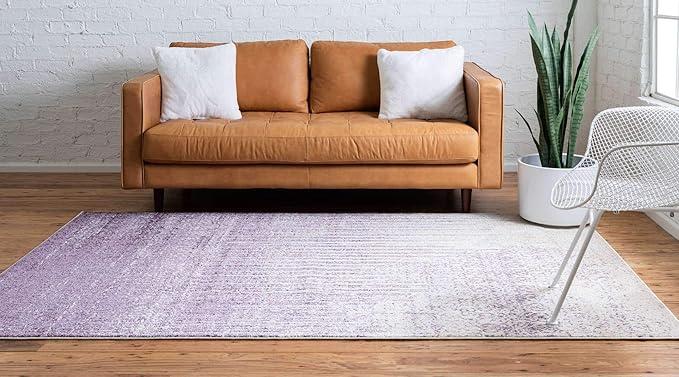 Unique Loom Del Mar Collection Area Rug - Jennifer (5' 3" x 8' Rectangle, Purple/ Ivory)