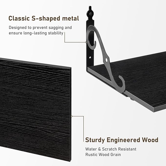 Dreamland Deep Floating Shelves, 36" W x 12" D Wall Shelves Set of 2, Wide Display Shelf Wall Mounted with Brackets, Bookshelf for Living Room, Bathroom, Bedroom, Black