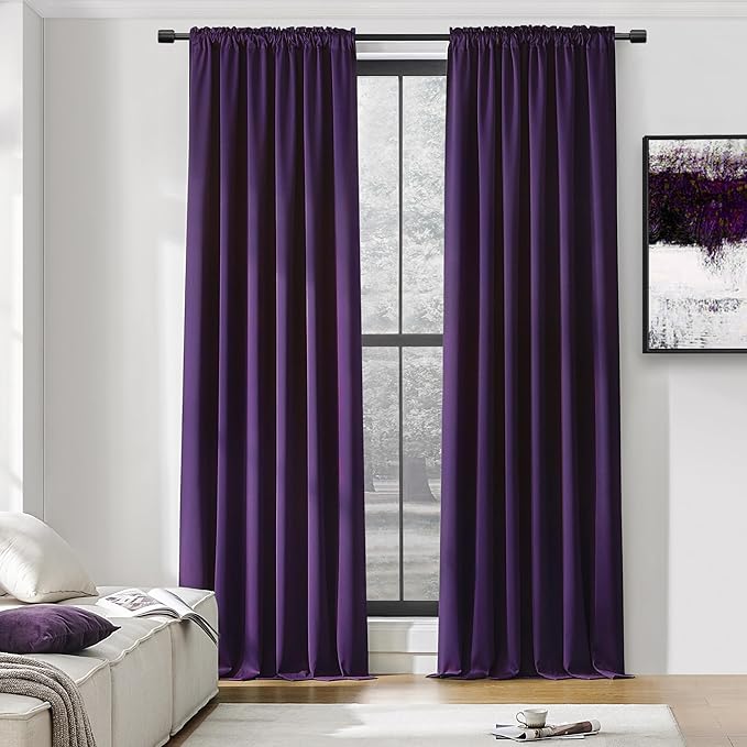 DONREN 96 Inches Long 2 Panels Blackout Curtain Panels for Bedroom - Rod Pocket Thermal Insulated Drapes for Living Room(Royal Purple,42 x 96)