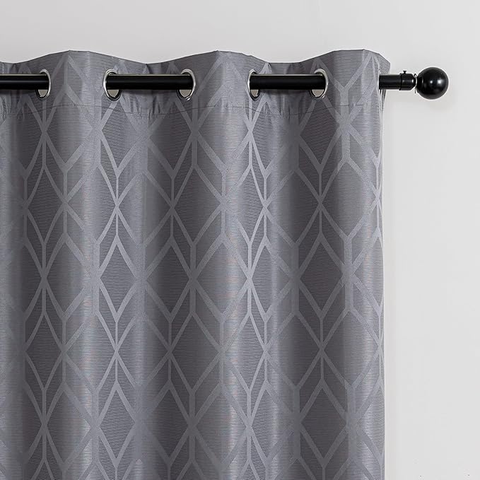Amazon Basics Jacquard 2-Piece 100% Blackout Curtains, Living Room and Bedroom Drapes, Thermal Insulated Window Treatment, 52"x84", Grey