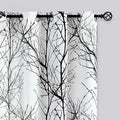 FMFUNCTEX Linen Semi Sheer Curtains for Bedroom, Black White Curtains 84 Inches Long for Living Room, Grey Tree Branch Patterned Curtain Light Filtering Farmhouse Window Drapes, Grommet Top 2 Panels