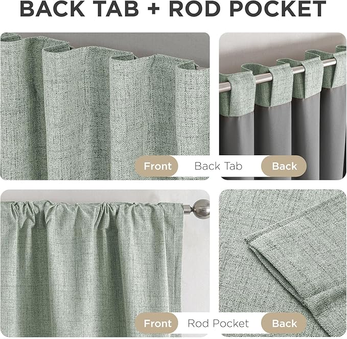 Joydeco Blackout Curtains for Bedroom - 96 Inch Long 100% Light Blocking 2 Panels Sage Green Drapes, Thermal Insulated Room Darkening Curtains, Linen Textured for Living Room, Rod Pocket & Back Tabs
