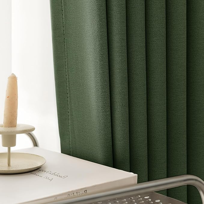 100% Blackout Curtains 84 Inch Length 2 Panels Set for Bedroom/Living Room, Grommet Linen-Look Textured Light Blocking Room Darkening Energy Saving Thermal Insulated Drapes (W52xL84, Olive)