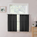Tollpiz Linen Tier Curtains Rod Pocket Semi Sheer Short Kitchen Curtain Half Burlap Light Filtering Thick Linen Drape for Bathroom, 30 x 30 inches Long, Black, Set of 2 Panels