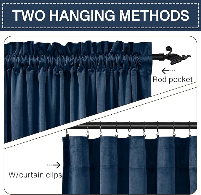 StangH Navy Blue Velvet Curtains for Bedroom Elegant Light Blocking Window Drapes for Living Room, Heavy Soft Privacy Curtains, Luxury Home Decor, W52 x L92, 2 Panels