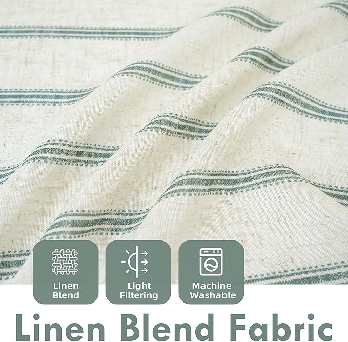 DriftAway Farmhouse Vertical Striped Linen Blend Textured Light Filtering Semi Sheer Curtains for Living Room Bedroom 63 Inches Long Drapes 2 Panels