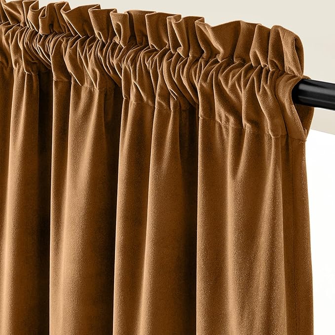 Lazzzy Velvet Blackout Curtains Thermal Insulated Room Window Drapes Super Soft Luxury Curtains for Living Room Bedroom Rod Pocket 2 Panels, Gold Brown, 62" W x 120" L