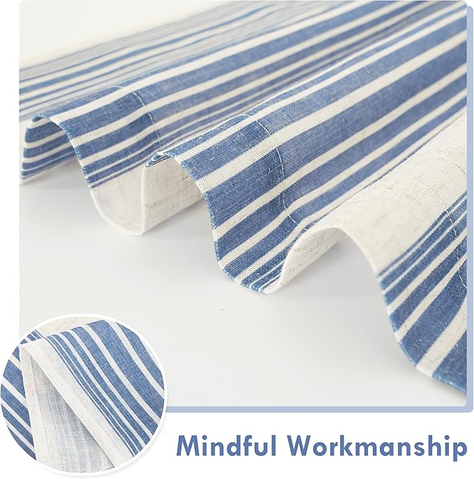 DriftAway Farmhouse Vertical Striped Linen Blend Textured Light Filtering Semi Sheer Curtains for Living Room Bedroom 63 Inches Long Drapes 2 Panels Broad Striped Jean Navy