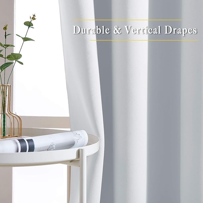 NICETOWN Blackout Living Room Curtains Greyish White - Home Fashion Ring Top Thermal Insulated Darkening Curtains for Bedroom/Living Room (2 Panels, W52 x L90, Greyish White)