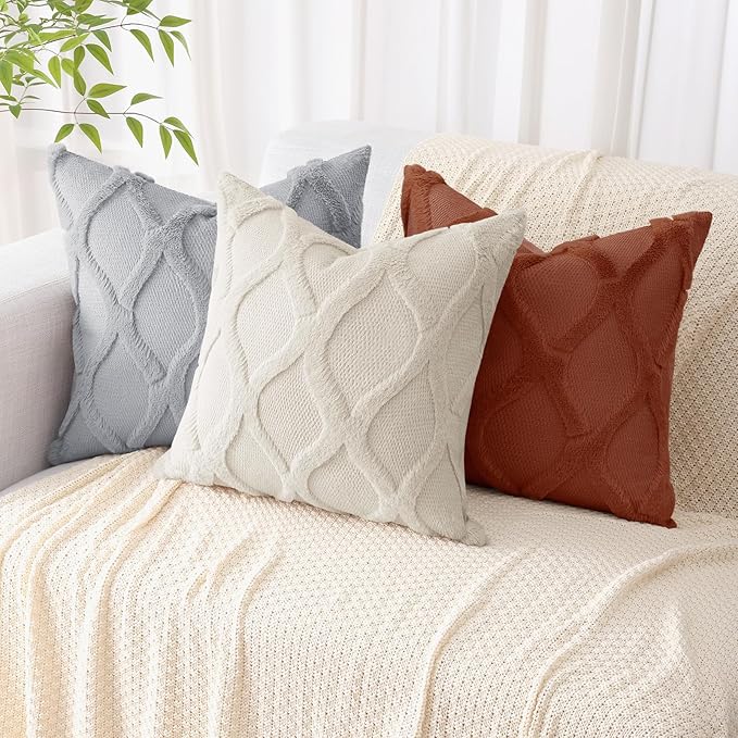 decorUhome Spring Throw Pillow Covers 18x18 Inch Set of 2, Soft Plush Faux Fur Wool Grey Couch Pillow Covers, Decorative Neutral Pillow Cases for Bed Sofa Living Room Home Decor