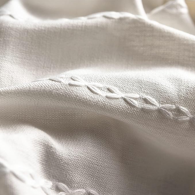 Sutuo Home White Boho Curtains, Bohemian 1 Panel 102 inches Long for Bedroom Living Room Nursery Patio Christmas Decor, Vintage Country Linen Striped Farmhouse Window Treatment, 52" W x 102" L