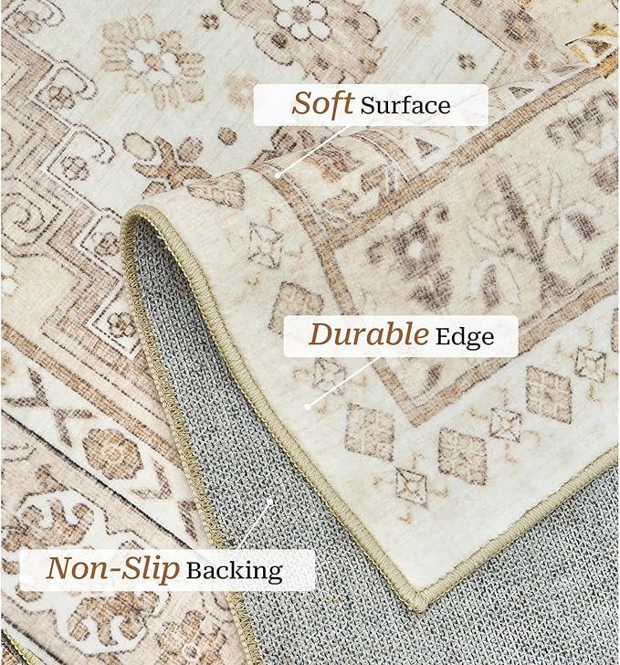 zesthome 5x7 Area Rugs - Ultra-Thin Washble Rug, Stain Resistant Anti Slip Backing Rugs for Living Room,Bedroom, Vintage Home Decor Area Rug
