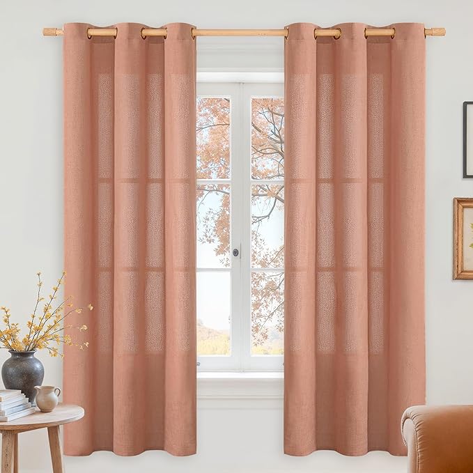 YoungsTex Terracotta Linen Curtains 63 Inch Length for Living Room, Light Filtering Semi Sheer Window Drapes with Bronze Grommet Privacy for Bedroom Farmhouse Decorative, 42 x 63 Inch, 2 Panels