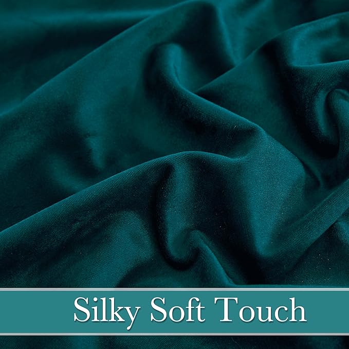 RYB HOME Teal Velvet Curtains 100 inches, Back Tab Soft Fabric Room Darkening Thermal Insulated Luxurious Home Decor Curtains for Living Room Bedroom, W 52" x L 100", 2 Panels Set