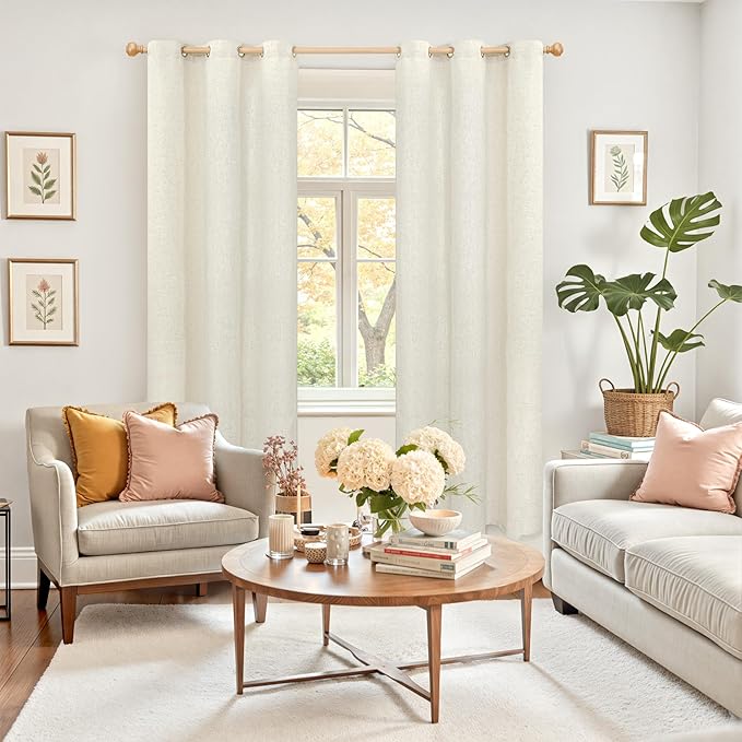 YoungsTex Natural Linen Curtains 72 Inch Length 2 Panels for Living Room, Light Filtering Window Drapes Semi Sheer with Grommet No See Through for Bedroom, 42 X 72 Inch