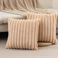 ZLINA Set of 2 Apricot Faux Fur Decorative Throw Pillow Covers Fluffy Striped Pillowcase Cushion Covers 24 x 24 Inch Decor Sofa Couch Bedroom