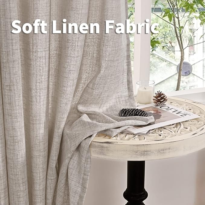 YoungsTex Natural Linen Curtains 38 Inch Width for Window Light Filtering Curtain Drapes 63 Inch Length with Bronze Grommet Privacy for Short Living Room Bedroom, 2 Panels
