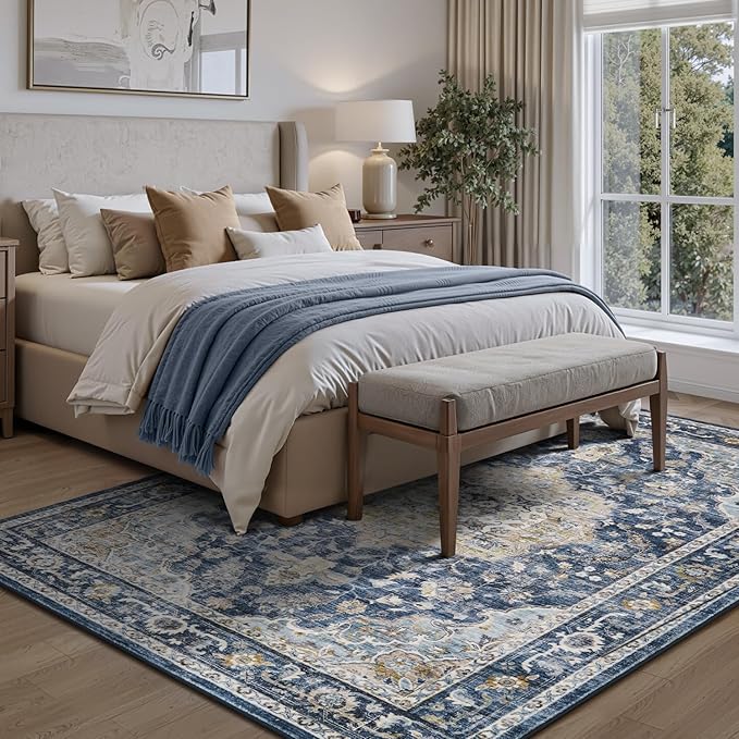 PADOOR 5X7 Area Rug,Rugs for Living Room,Soft Blue Rugs for Bedroom,Machine Washable Rug Non Slip Carpet for Dining Room Living Room Bedside Office
