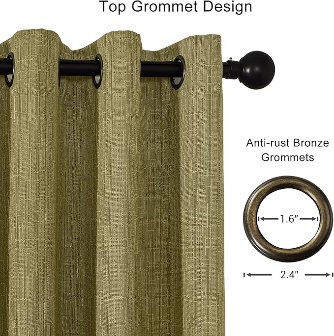 Jacquard Linen Curtains 72 inch Length 2 Panels Thick Faux Linen Blended Window Drapes Burlap Textured Curtains with Grommet for Living Room Bedroom Farmhouse (52x72 Olive Green) Natural