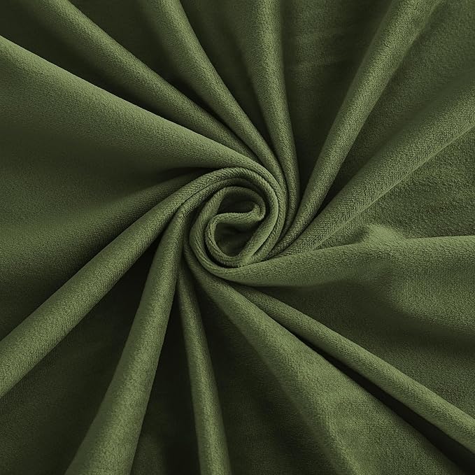 RYB HOME Olive Green Velvet Curtains 102 inches, Back Tab Soft Fabric Room Darkening Thermal Insulated Luxurious Home Decor Curtains for Living Room Bedroom, W 52" x L 102", 2 Panels Set
