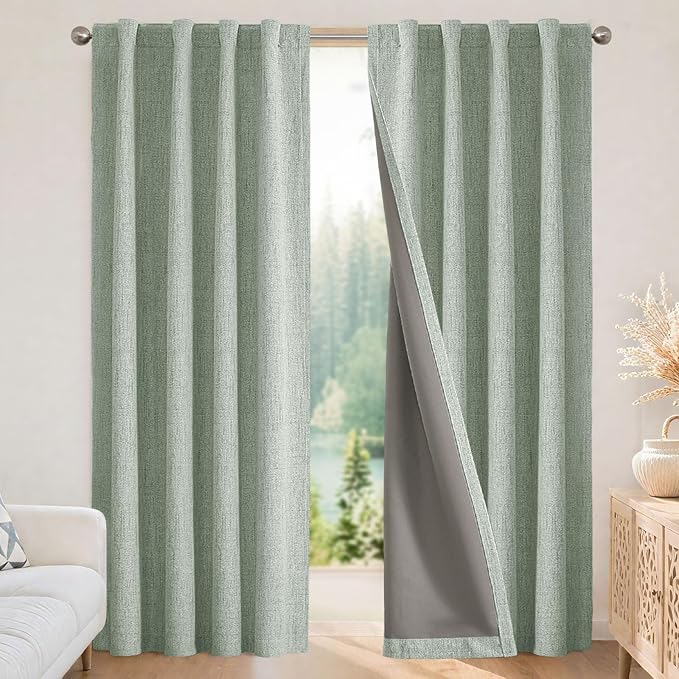 Joydeco Blackout Curtains for Bedroom - 100% Light Blocking 2 Panels Sage Green Drapes 66" W x 84" L, Thermal Insulated Room Darkening Curtains, Linen Textured for Living Room, Rod Pocket & Back Tabs
