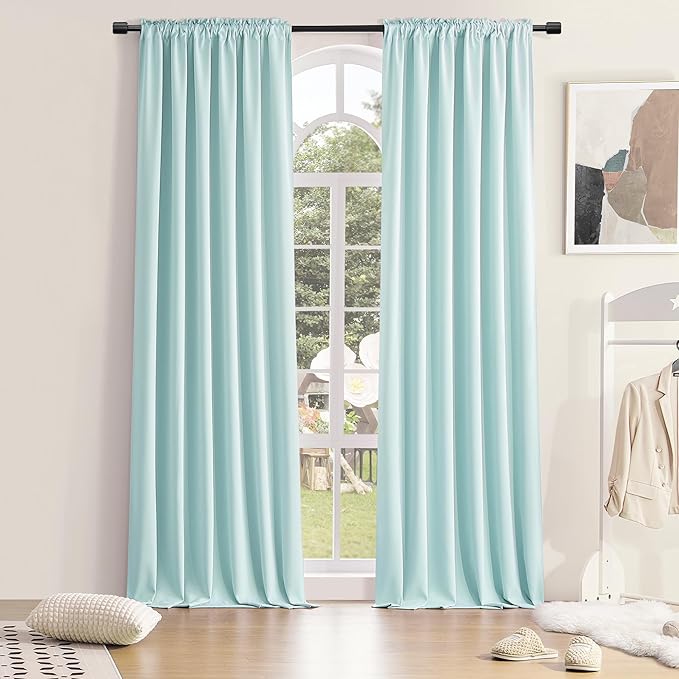 DONREN 2 Panels 96 Inches Long Curtain Panels for Bedroom - Room Darkening Thermal Insulated Drapes with Rod Pocket(Aqua,42 by 96 Inch)