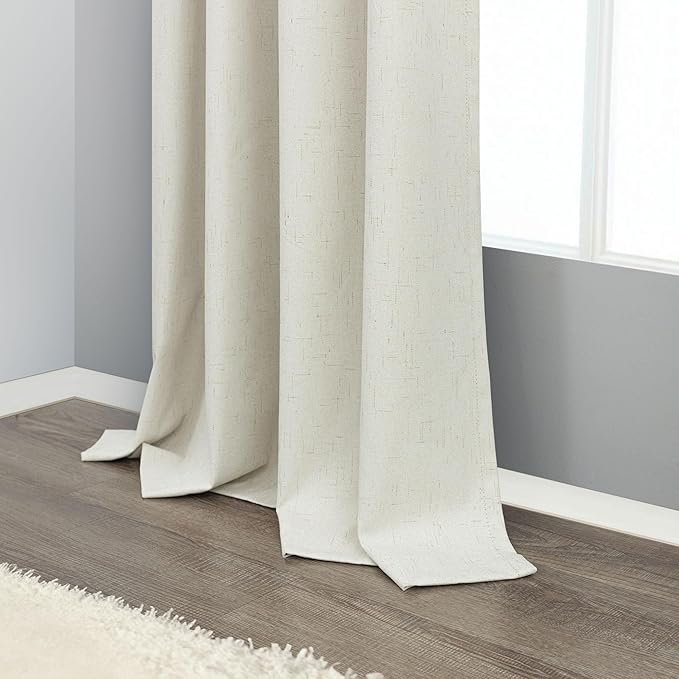 100% Blackout Curtains 90 Inch Long for Living Room 2 Panel Boho Modern Farmhouse Room Darkening Thermal Curtain for Winter Insulated Cream Linen Drape for Bedroom Aesthetic Patio Sliding Door Length