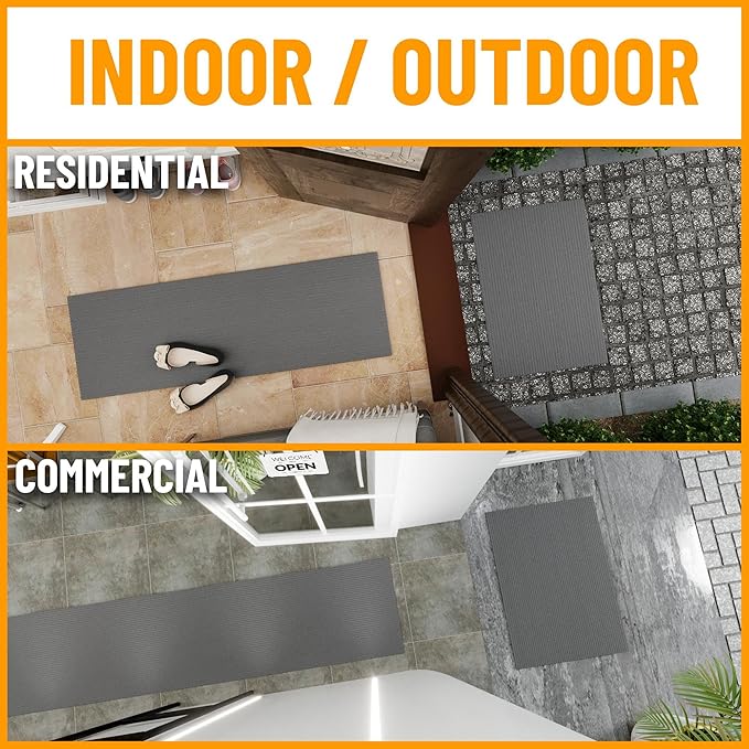 Ottomanson 3'11" x 22' Hallway Runner with Scraper Pile - Extra Durable Non-Slip Rug Mat for Indoor & Outdoor Use - Ideal for Kitchen, Entryway & Garage - High-Traffic Carpet, Gray