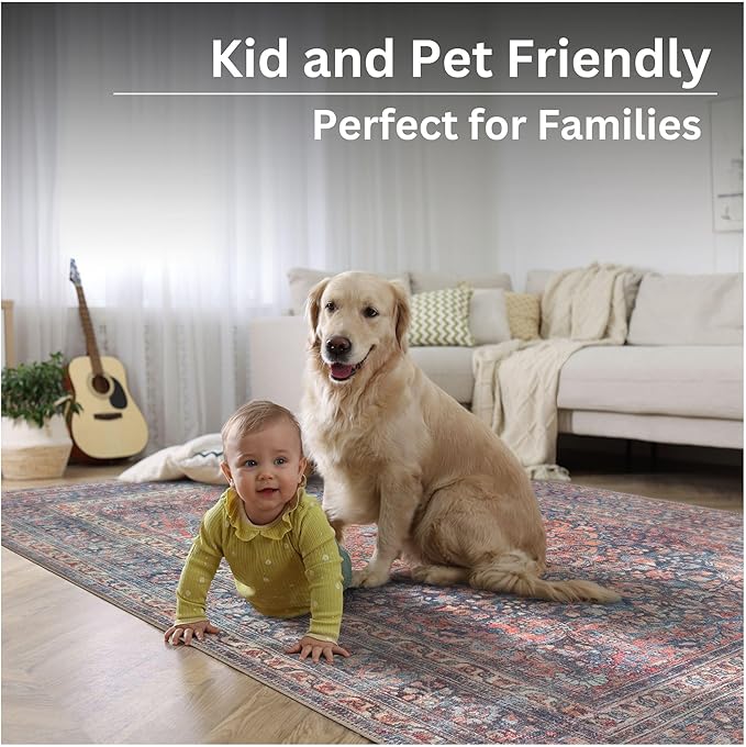 Bloom Rugs Washable Non-Slip 6' x 9' Rug - Multicolor Traditional Medallion Area Rug for Living Room, Bedroom, Dining Room, and Kitchen - Exact Size: 6' x 9'
