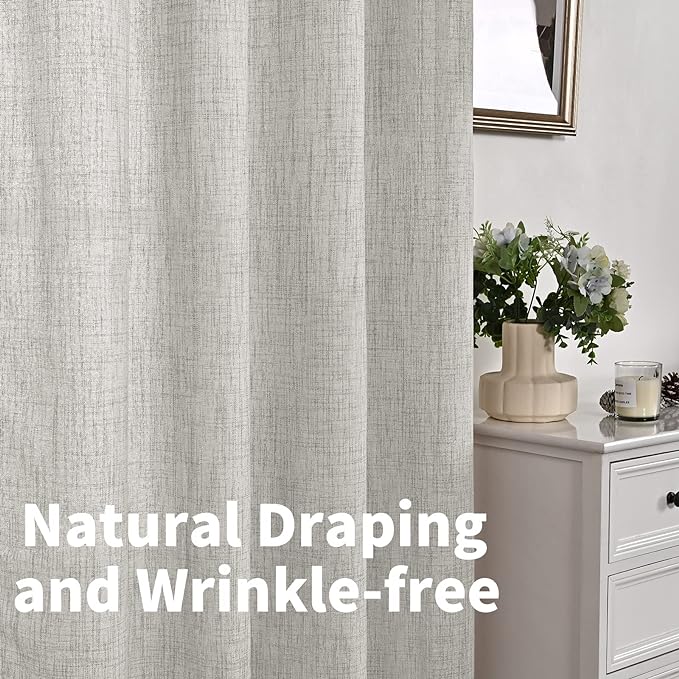 YoungsTex Light Grey Linen Semi Sheer Curtains 63 Inches Long for Bedroom 2 Panels - Textured Light Filtering Window Drapes with Bronze Grommet Privacy for Living Room, 2 Panels, 52 X 63 Inch