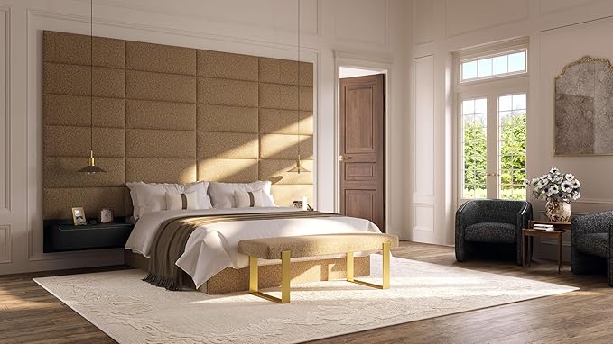 VANT Upholstered Bed Bench - Weave Moondust Grey - Brushed Nickel - Contemporary Modern, Bedroom Bench Seat, Hallway, or Entryway