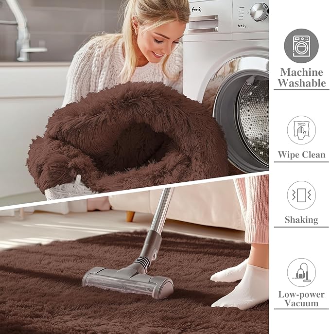 OLANLY 9x12 Machine Washable Large Area Rugs for Living Room, Bedroom, Soft Fluffy Shaggy Bedside Rug, Indoor Floor Carpet for Kids Girls and Boys, Dorms, Nursery, Home Decor Aesthetic, Coffee