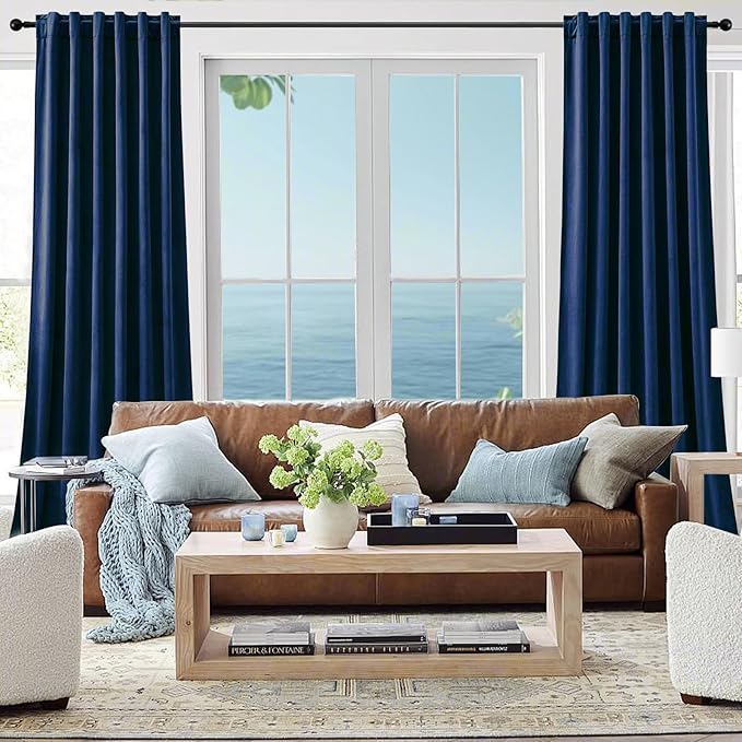 Navy Blue Velvet Blackout Curtains 96 Inches for Bedroom, Elegant Privacy Room Darkening Thermal Insulated Curtain Soft Luxury Window Drapes for Living Room,Back Tab Rod Pocket, W52 x L96, 2 Pcs