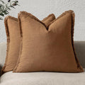 Foindtower Set of 2 Decorative Linen Fringe Throw Pillow Covers Boho Farmhouse Cushion Cover with Tassels Soft Accent Pillowcase for Couch Sofa Bed Living Room Home Decor,20×20 Inch,Orange Brown