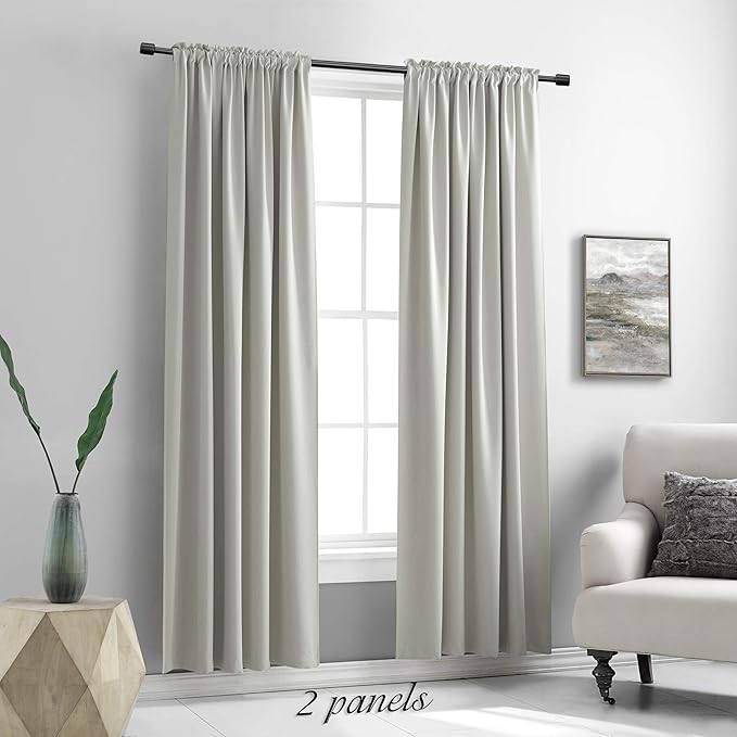 DONREN 2 Panels Blackout Curtain Panels for Bedroom - Room Darkening Thermal Insulated Drapes with Rod Pocket (Light Gray,60 by 84 Inch)