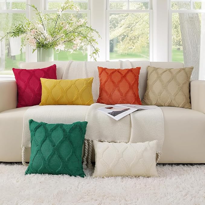 decorUhome Spring Euro Sham Throw Pillow Covers 24x24 Inch Set of 2, Soft Plush Faux Fur Wool Rust Couch Pillow Covers, Decorative Neutral Pillow Cases for Bed Sofa Living Room Home Decor