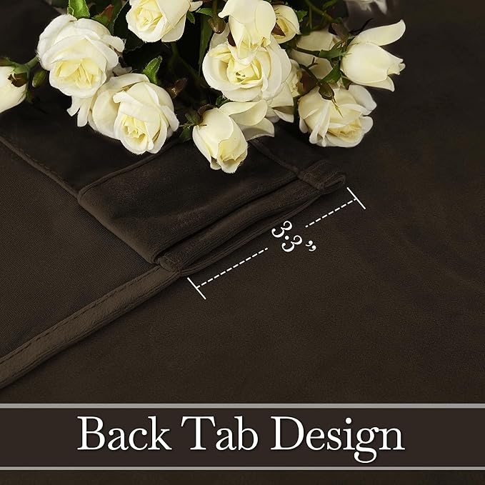 RYB HOME Brown Velvet Curtains 96 inches, Back Tab Soft Fabric Room Darkening Thermal Insulated Luxurious Home Decor Curtains for Living Room Bedroom, W 52" x L 96", 2 Panels Set